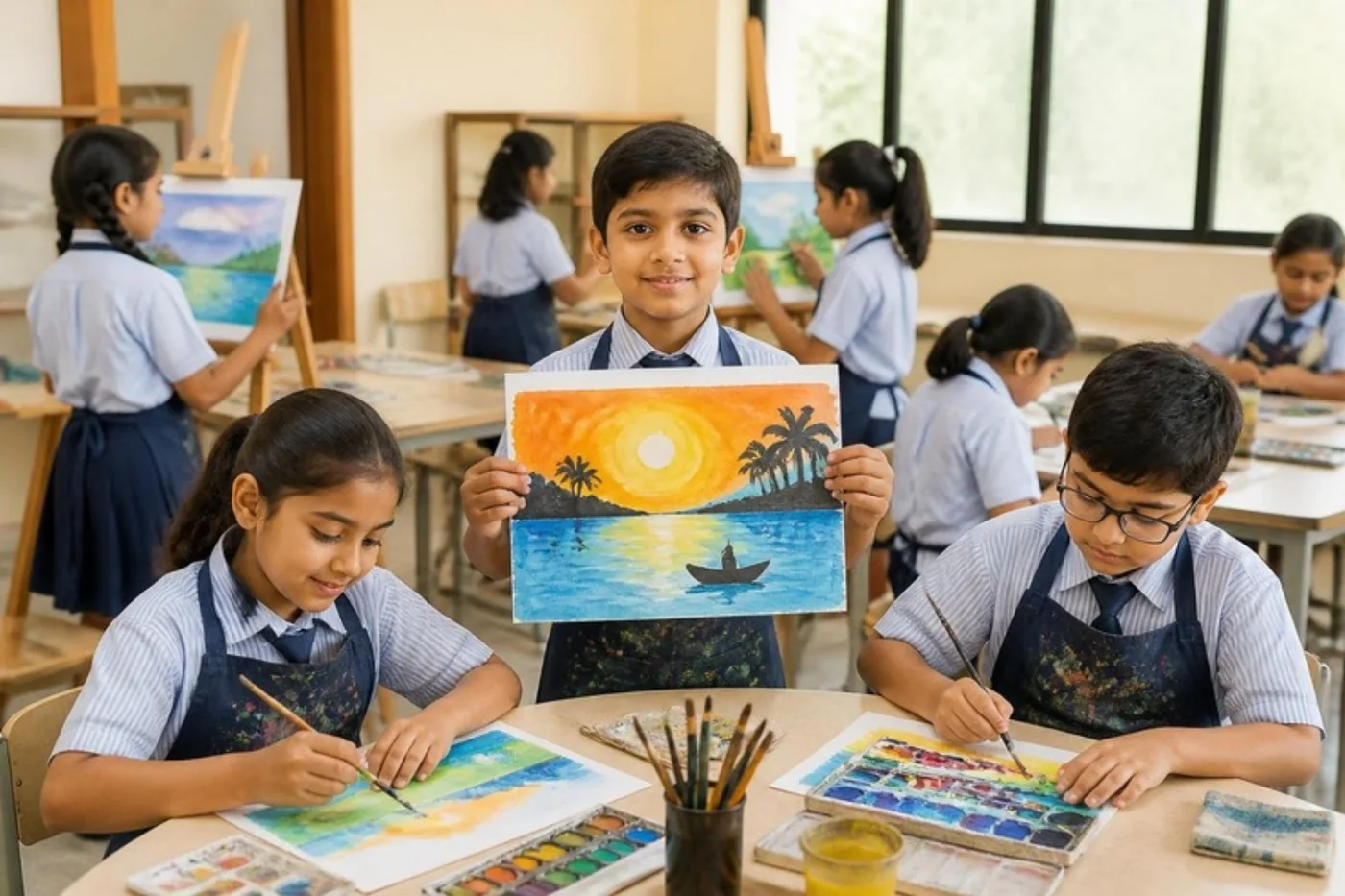 Children painting colourful pictures